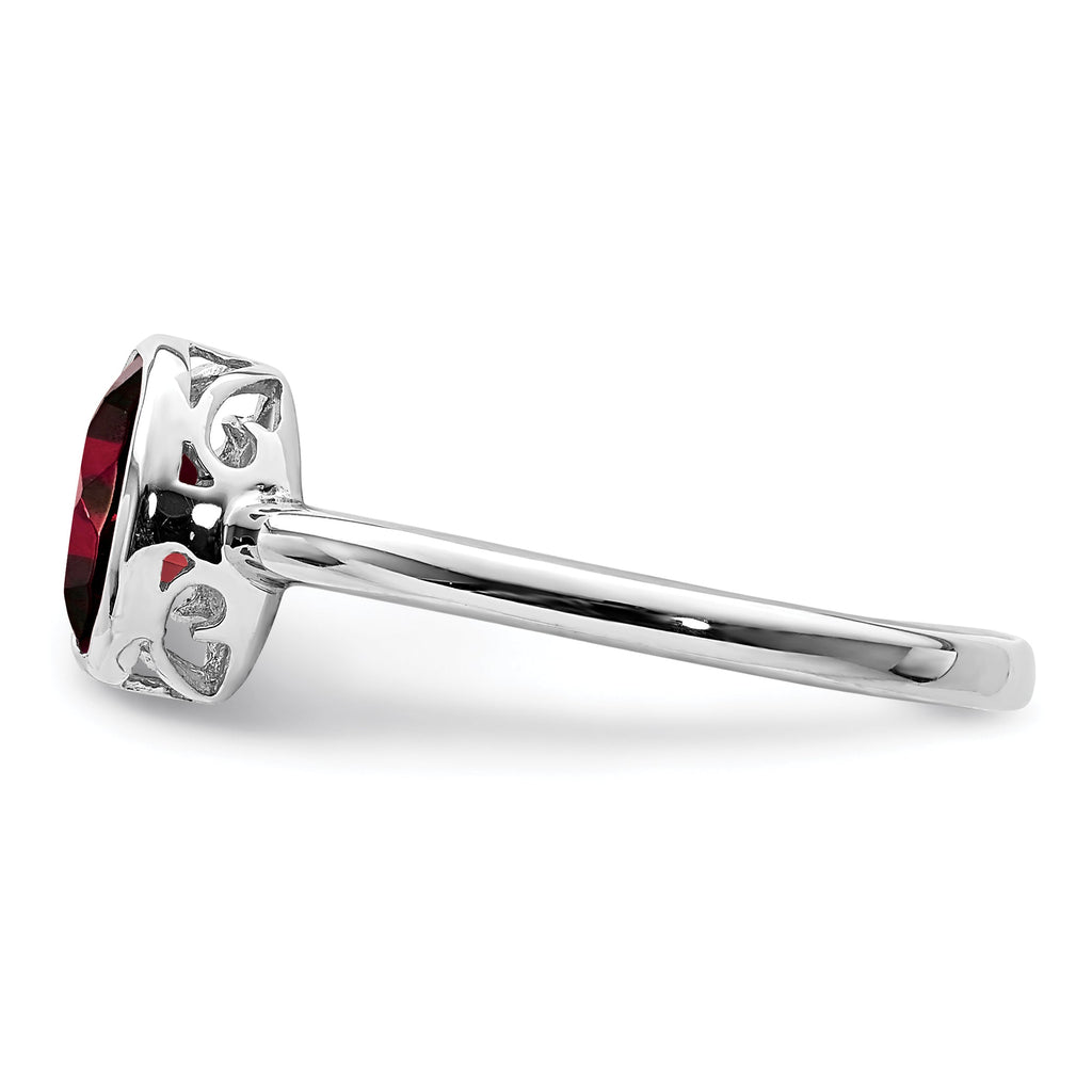 Sterling Silver Garnet Ring – Oval Polished Open Back Rhodium-Plated, Sizes 6, 7, 8