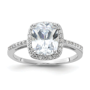 Sterling Silver Rhodium-plated 9x7 Cushion CZ Ring
