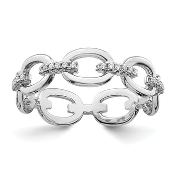 Sterling Silver Rhodium-plated CZ Bars & Oval Links Band