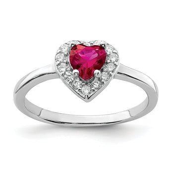 Sterling Silver Rhodium-plated Created Corundum & CZ Heart Ring