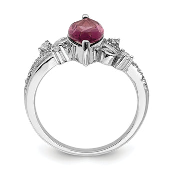 Sterling Silver Rhodium-plated Red Glass Marquise Stone & CZ Ring