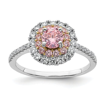 Sterling Silver Rhodium-plated/Gold-tone Pink & White CZ R/C Ring