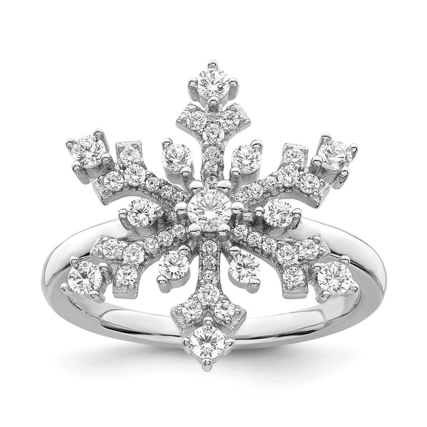 Sterling Silver Rhodium-plated CZ Snowflake Ring
