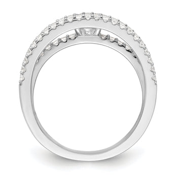 Sterling Silver Rhodium-plated CZ 3 Row Ring