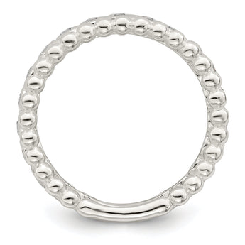 Sterling Silver Polished CZ Beaded Double Fancy Ring