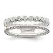 Sterling Silver Polished CZ Beaded Double Fancy Ring