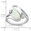Sterling Silver Rhodium-plated White Created Opal & CZ Twist Ring