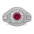 Sterling Silver Rhodium-plated Polished Red & White CZ Ring