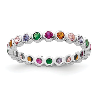 Sterling Silver Rhodium-plated Polished Multi-Color CZ Band Ring