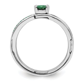 Sterling Silver Rhodium plated Green CZ Ring