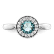 Sterling Silver Rhodium-plated CZ and Light Blue Glass Stone Ring