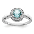 Sterling Silver Rhodium-plated CZ and Light Blue Glass Stone Ring