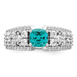 Sterling Silver Rhodium plated White and Teal CZ Ring