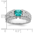Sterling Silver Rhodium plated White and Teal CZ Ring