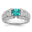 Sterling Silver Rhodium plated White and Teal CZ Ring