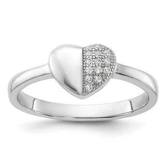 Sterling Silver Rhodium-plated CZ  Polished Heart Ring
