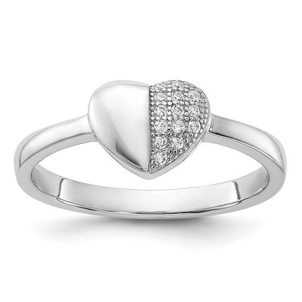 Sterling Silver Rhodium-plated CZ  Polished Heart Ring