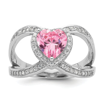 Sterling Silver Rhodium-plated Clear and Pink CZ Heart Ring