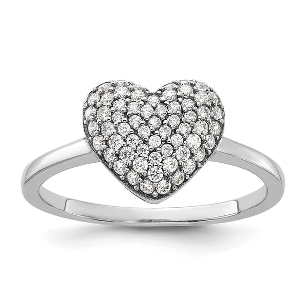 Sterling Silver Rhodium-plated Pave CZ Heart Ring