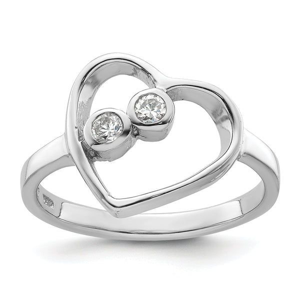 Sterling Silver Rhodium-plated CZ Open Heart Ring