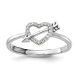 Sterling Silver Rhodium-plated CZ Heart with Arrow Adjustable Ring