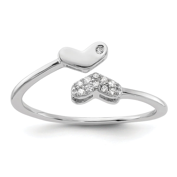 Sterling Silver Rhodium-plated CZ Double Heart Ring