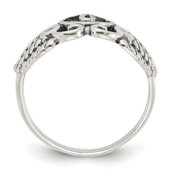 Sterling Silver Antiqued Heart with Leaves/Wings Ring