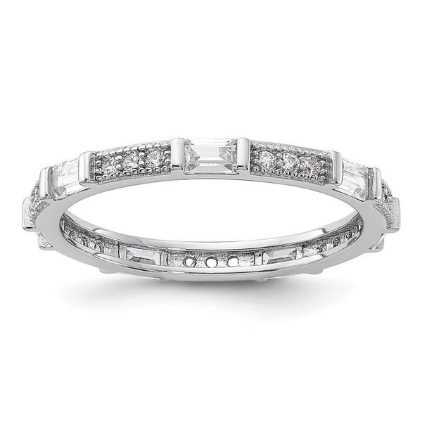 Sterling Silver Rhodium-plated Micro Pave and Baguette CZ Eternity Band