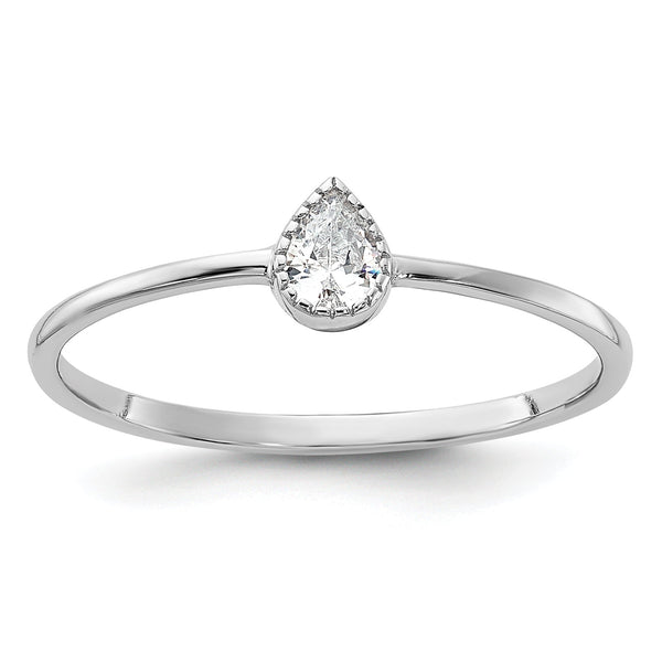 Sterling Silver Rhodium-plated Pear Shaped CZ Ring