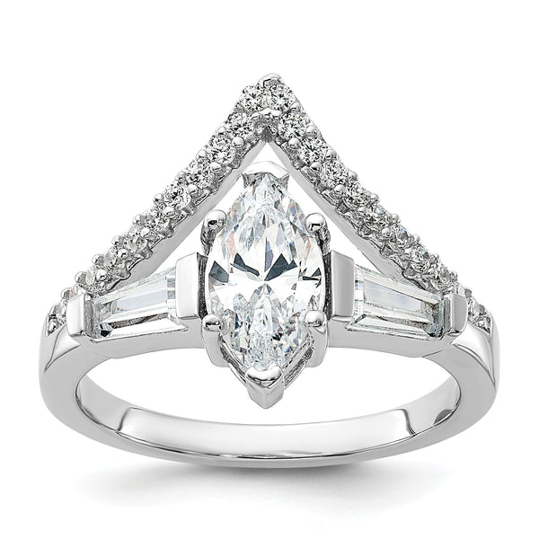 Sterling Silver Rhodium-plated Fancy Marquise CZ Ring