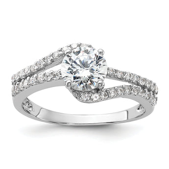 Sterling Silver Rhodium-plated CZ Double Row Ring
