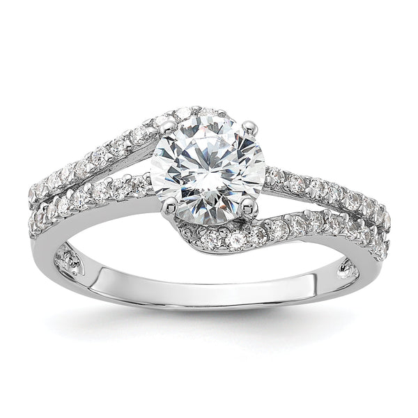 Sterling Silver Rhodium-plated CZ Double Row Ring