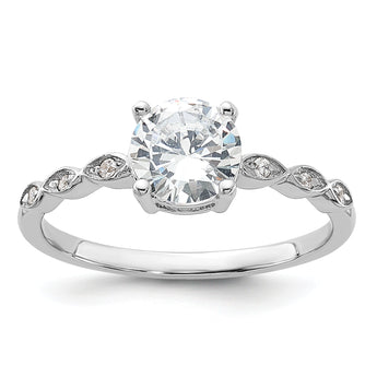 Sterling Silver Rhodium-plated Fancy CZ Engagement Ring