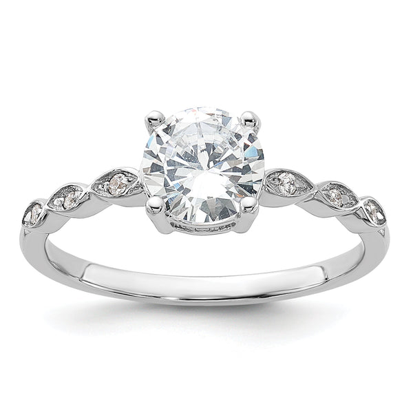 Sterling Silver Rhodium-plated Fancy CZ Engagement Ring