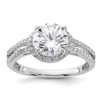 Sterling Silver Rhodium-plated CZ Halo Ring