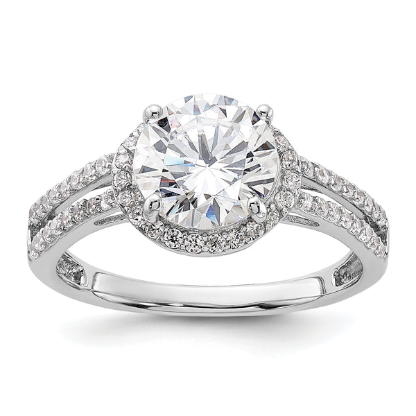 Sterling Silver Rhodium-plated CZ Halo Ring