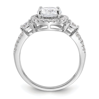 Sterling Silver Rhodium-plated CZ Halo Ring
