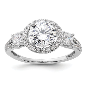 Sterling Silver Rhodium-plated CZ Halo Ring