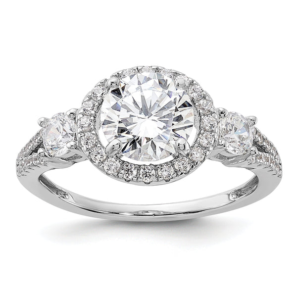 Sterling Silver Rhodium-plated CZ Halo Ring