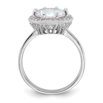 Sterling Silver Rhodium-plated Clear and Iridescent CZ Rnd Halo Ring