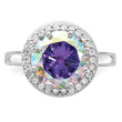 Sterling Silver Rhodium-plated Clear and Iridescent CZ Rnd Halo Ring