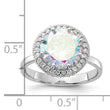 Sterling Silver Rhodium-plated Clear and Iridescent CZ Rnd Halo Ring