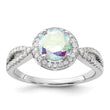 Sterling Silver Rhodium-plated Iridescent CZ Halo Ring