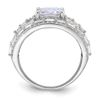 Sterling Silver Rhodium-plated Clear and Iridescent CZ Ring