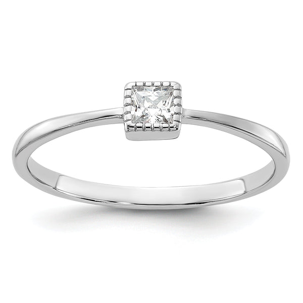 Sterling Silver Rhodium-plated Square CZ Ring