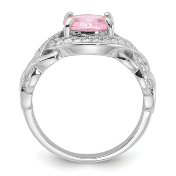 Sterling Silver Rhodium-plated Pink & White CZ Braided Ring