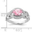 Sterling Silver Rhodium-plated Pink & White CZ Braided Ring