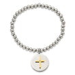 Stainless Steel Polished Yellow IP Cross w/Crystal FAITH Stretch Bracelet