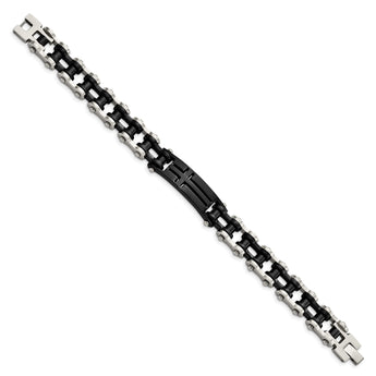 Chisel Stainless Steel Polished Black IP-plated 9 inch Cross ID Bracelet