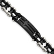 Chisel Stainless Steel Polished Black IP-plated 9 inch Cross ID Bracelet